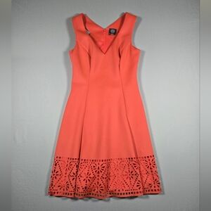 Vince Camuto Coral Laser Cut Scuba Crepe Fit & Flare Midi Dress Size 4